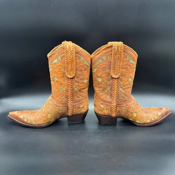 Old Gringo Wyoming Tooled Brown Leather Short Cowgirl Cowboy Western Boots 7.5 - Picture 4 of 16
